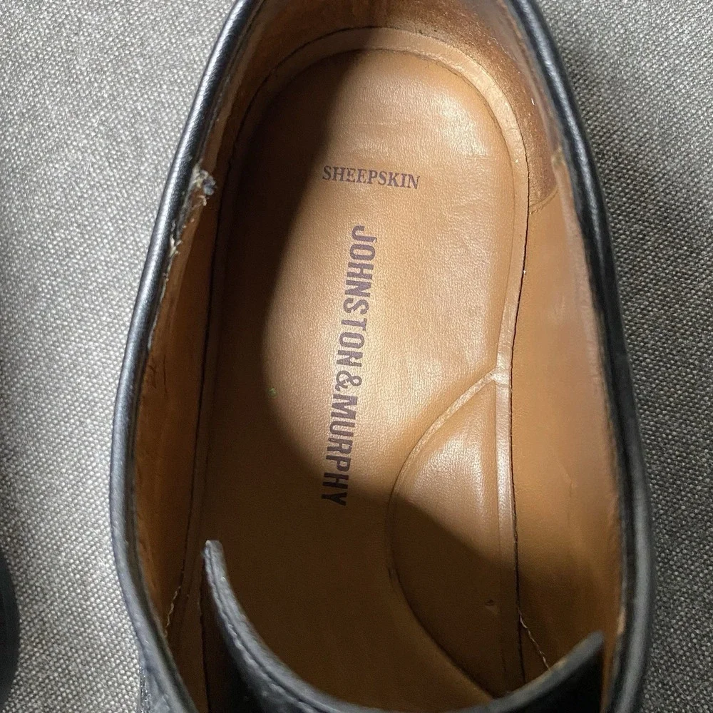 Johnston Murphy Bradford Cap Toe Derby Dress Shoes 10D Sheepskin Black 15-1771